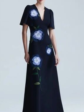 Lela Rose Navy floral gown/Sz 10